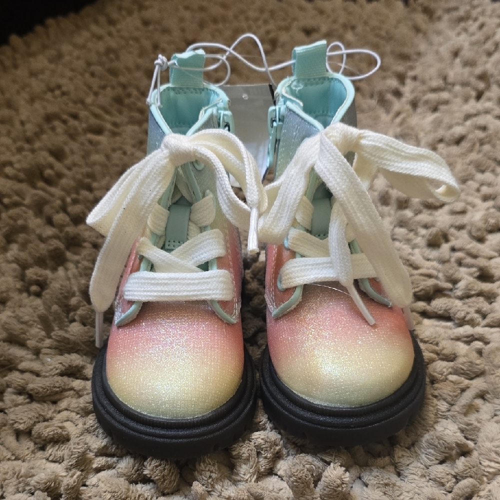 New Cat & Jack Toddler Size‎ 5 Blue Pink Yellow Rainbow Sparkle Side Zip Boot